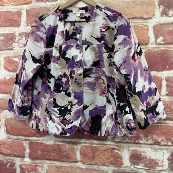 Coldwater Creek Blazer Women's Small Purple Multicolor Abstract Button Up Jacket - Picture 3 of 8